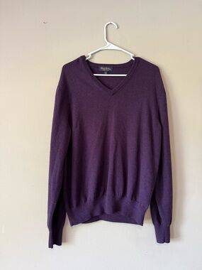 Brooks Brothers Saxxon Wool Men's V-Neck Sweater - Deep Purple